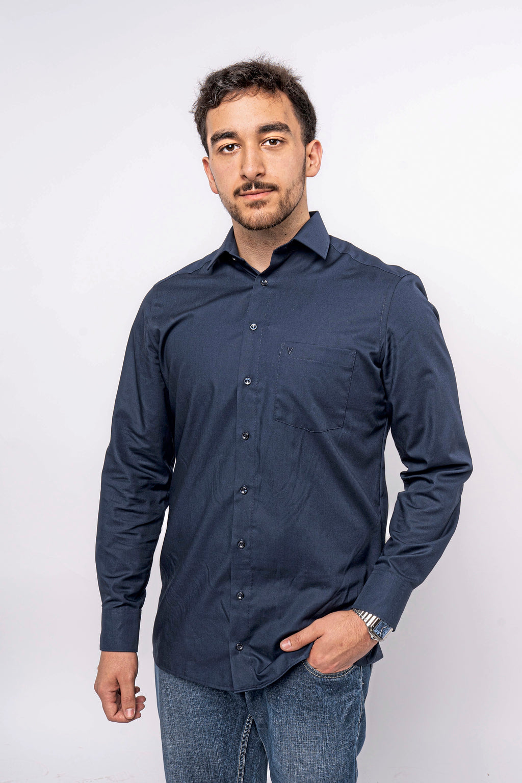 Herren Premium Hemd bestickt - MODERN FIT EXTRA LANG - mit individueller Bestickung (Firma, Logo)
