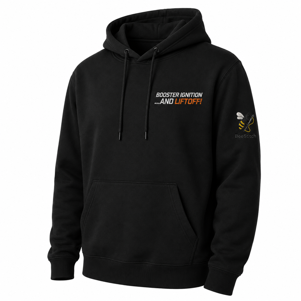 BeeStitch Space Hoodie LIFTOFF - Schwarz mit Bestickungen