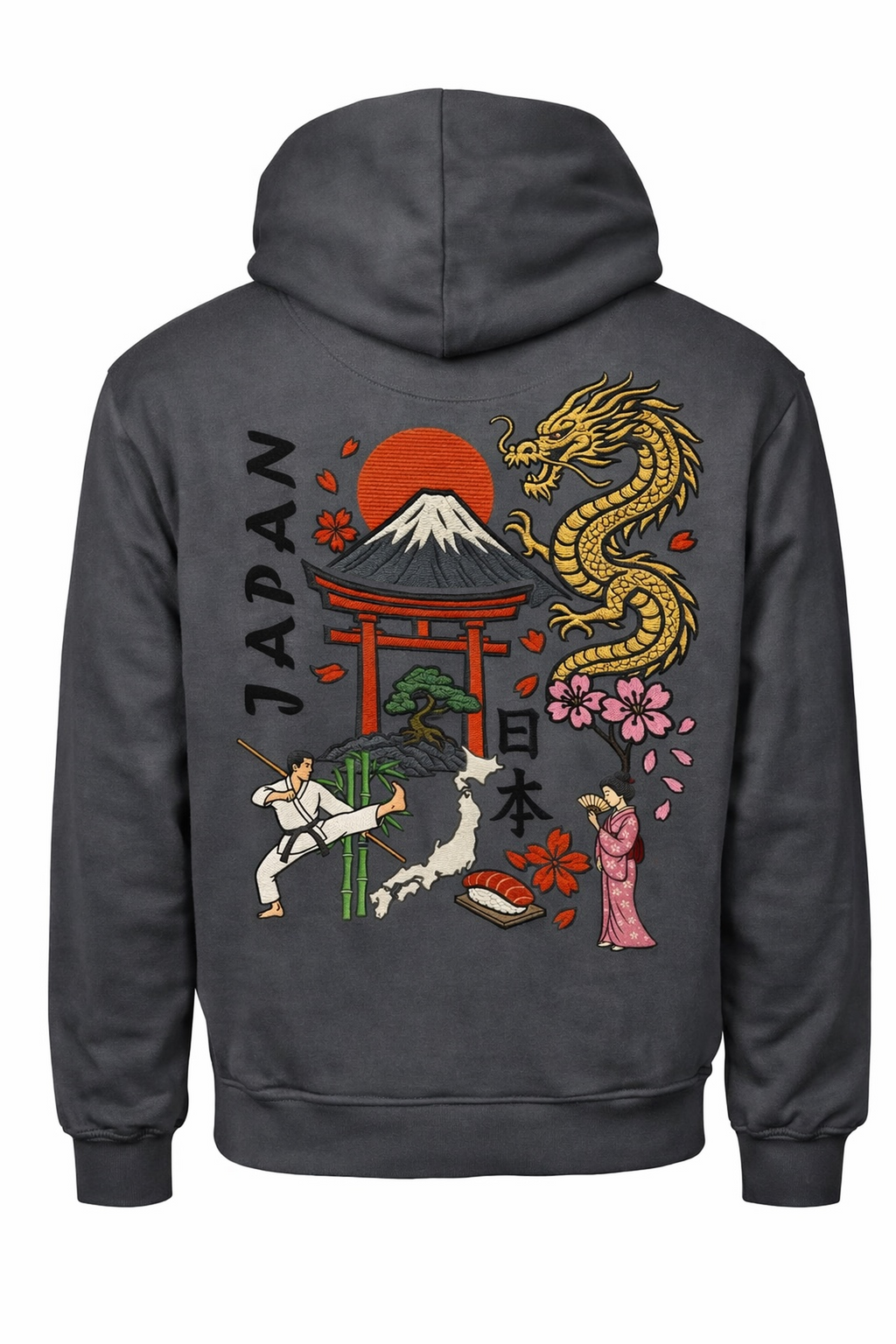 BeeStitch Hoodie JAPAN Style - Powder Grey mit Bestickungen