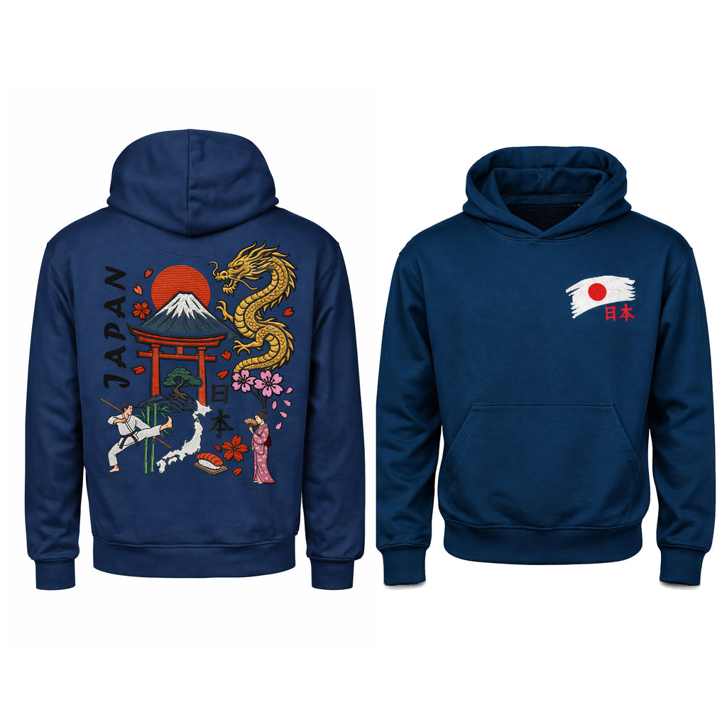 BeeStitch Hoodie JAPAN Style - Ink Blue mit Bestickungen