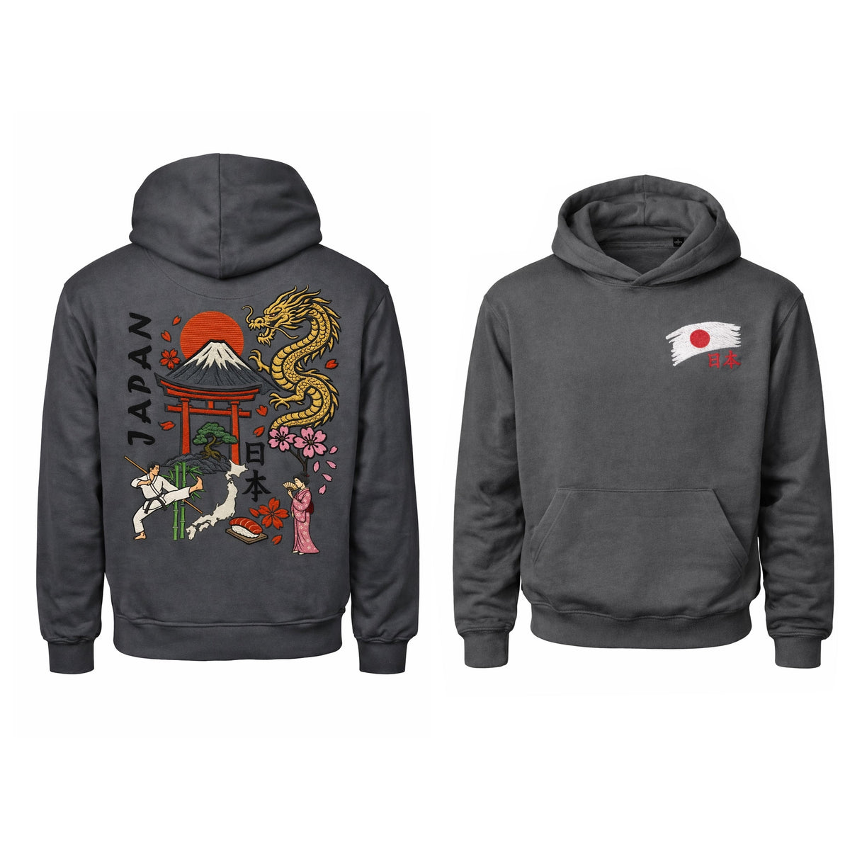 BeeStitch Hoodie JAPAN Style - Powder Grey mit Bestickungen