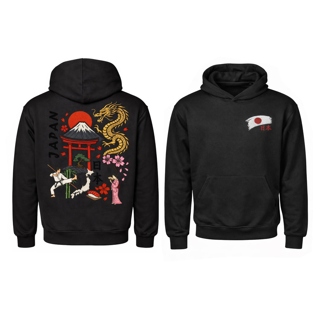 BeeStitch Hoodie JAPAN Style - Black mit Bestickungen
