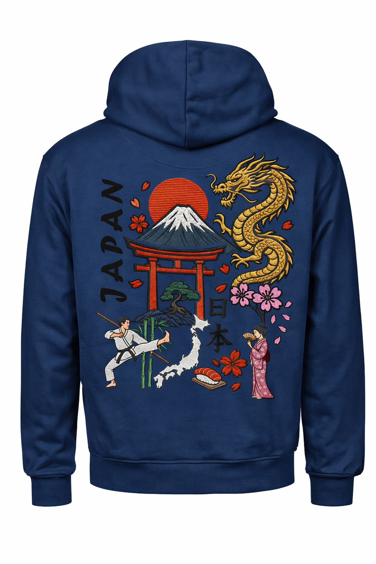 BeeStitch Hoodie JAPAN Style - Ink Blue mit Bestickungen