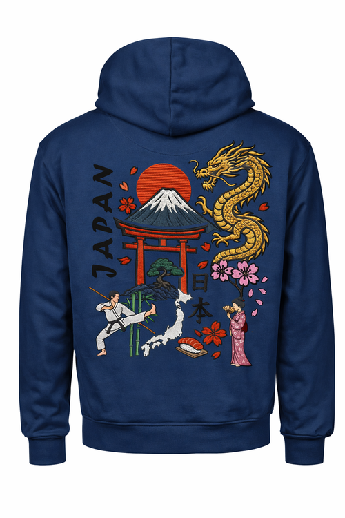 BeeStitch Hoodie JAPAN Style - Ink Blue mit Bestickungen
